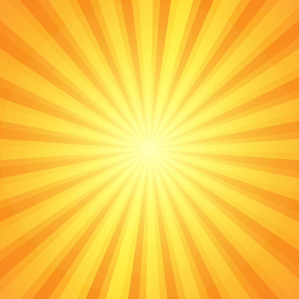 Abstract Orange Sun or Sunburst Background. Sunray, Sunlight, Sunshine, or Sunbeam Backdrop. Graphic Template for Banner, or Advertising Design. Summer Theme Wallpaper. Free Vector Illustration.