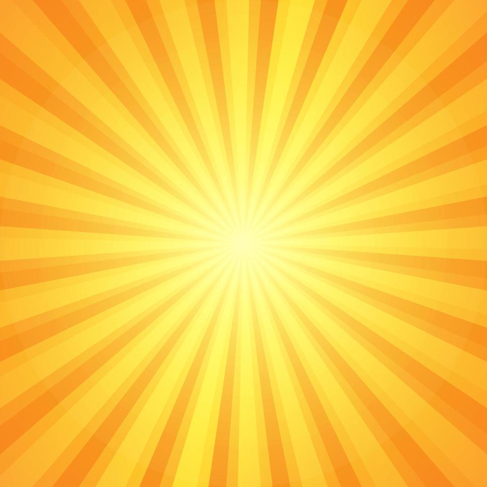 Abstract Orange Sun or Sunburst Background. Sunray, Sunlight, Sunshine, or Sunbeam Backdrop. Graphic Template for Banner, or Advertising Design. Summer Theme Wallpaper. Free Vector Illustration.