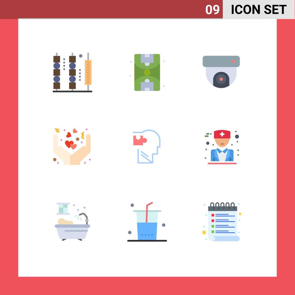 9 User Interface Flat Color Pack of modern Signs and Symbols of mind human camera love cover Editable Vector Design Elements