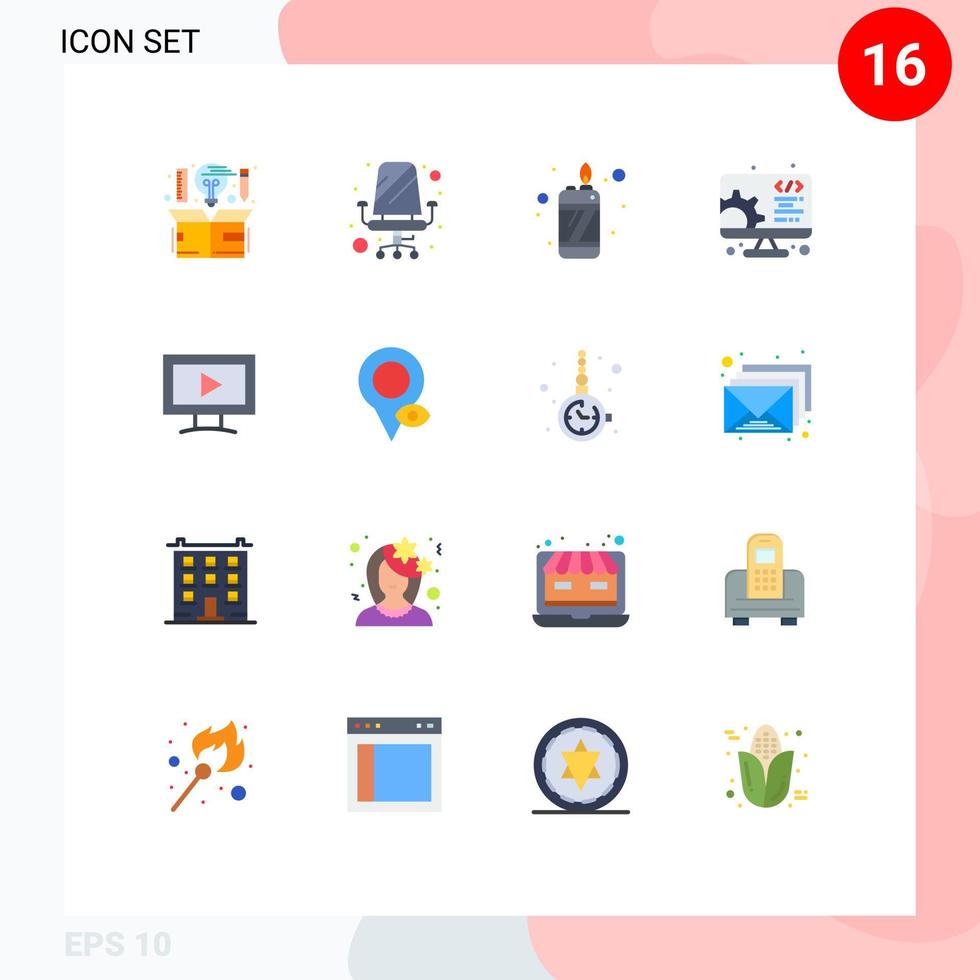 Pictogram Set of 16 Simple Flat Colors of screen web sitting setting development Editable Pack of Creative Vector Design Elements