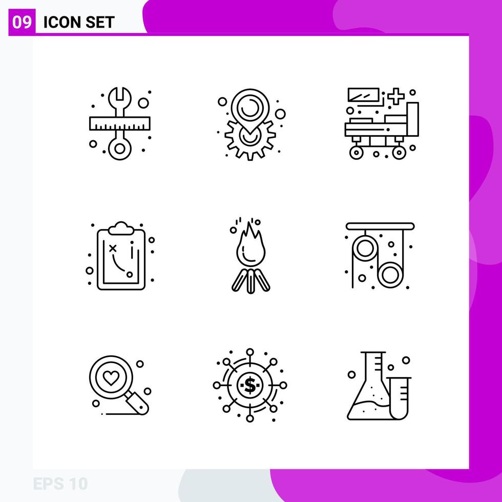 Line Icon set Pack of 9 Outline Icons isolated on White Background for Web Print and Mobile vector