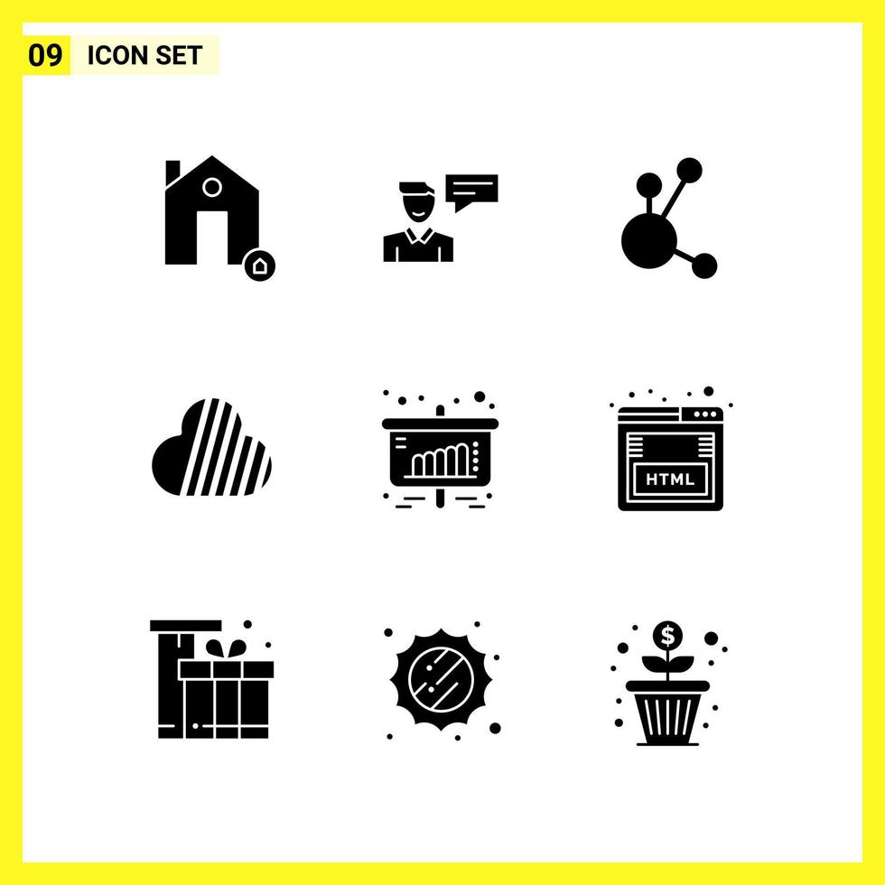 9 Icon Set Simple Solid Symbols Glyph Sign on White Background for Website Design Mobile Applications and Print Media vector