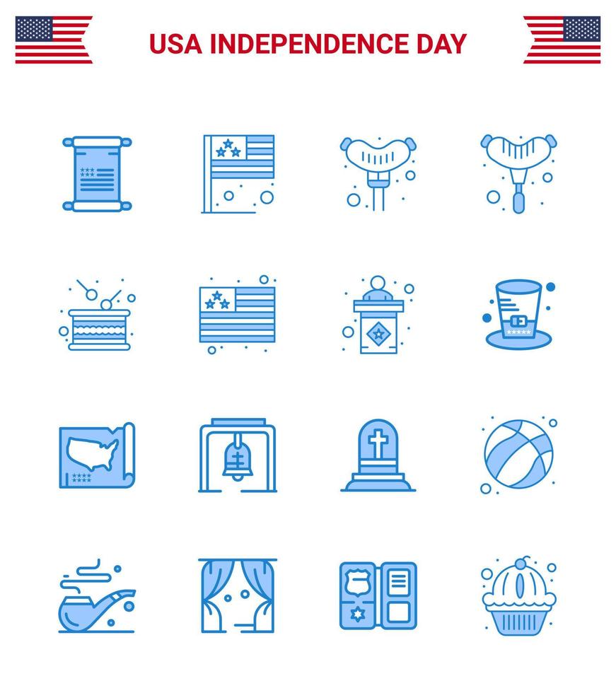 16 USA Blue Pack of Independence Day Signs and Symbols of flag independence food independence drum Editable USA Day Vector Design Elements