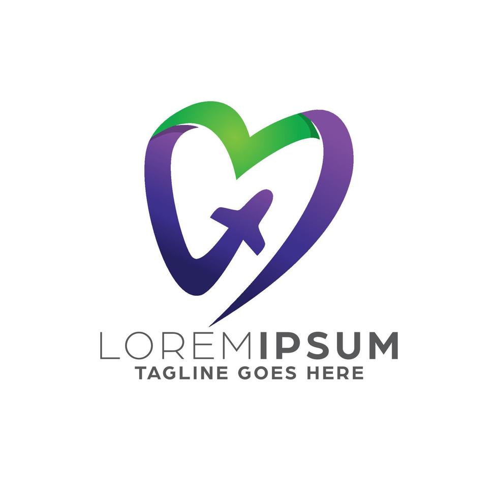 Gradient Plane and Love Logo Design Template vector