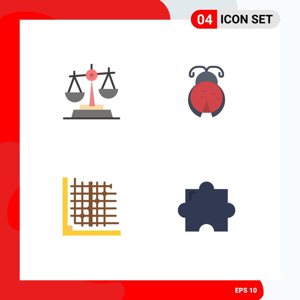 Modern Set of 4 Flat Icons Pictograph of gdpr correction baluance ladybug form Editable Vector Design Elements