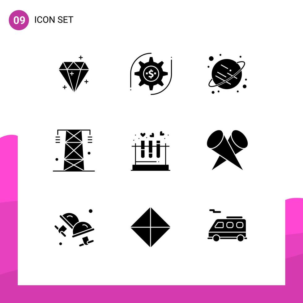 9 Solid Glyph concept for Websites Mobile and Apps lab tower planet power energy Editable Vector Design Elements