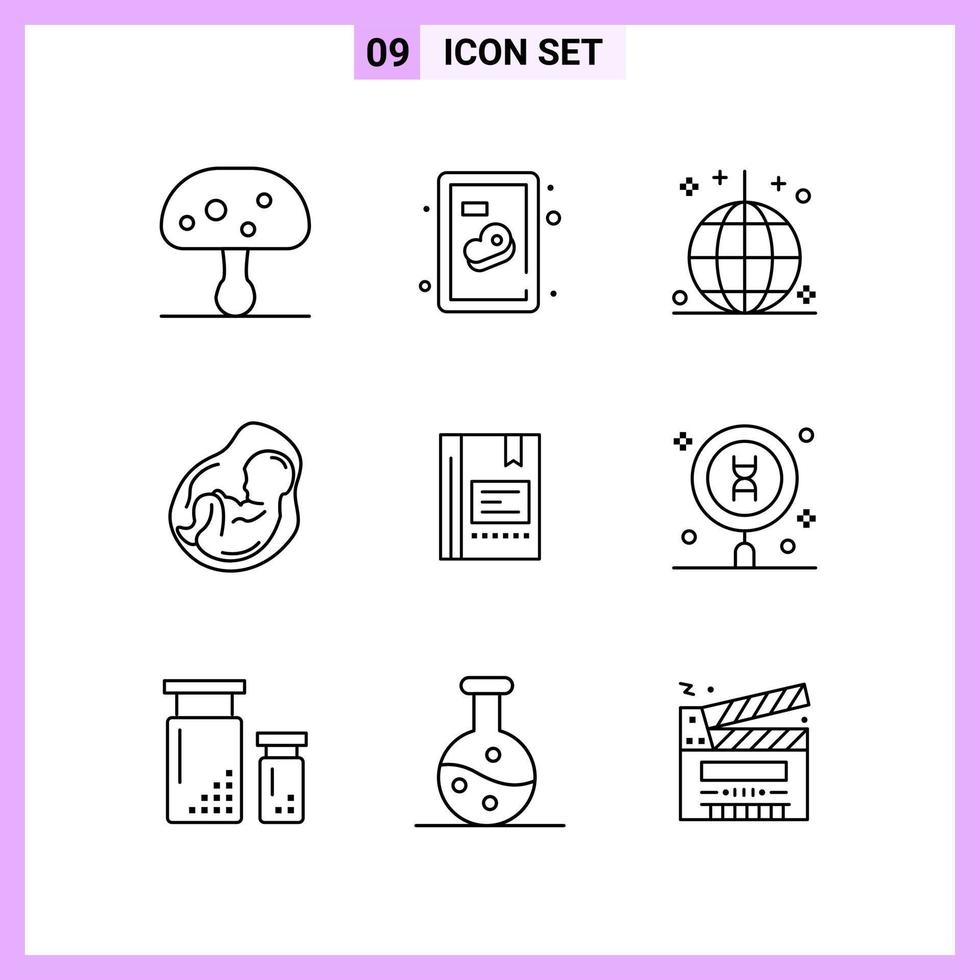 9 Icons in Line Style Outline Symbols on White Background Creative Vector Signs for Web mobile and Print