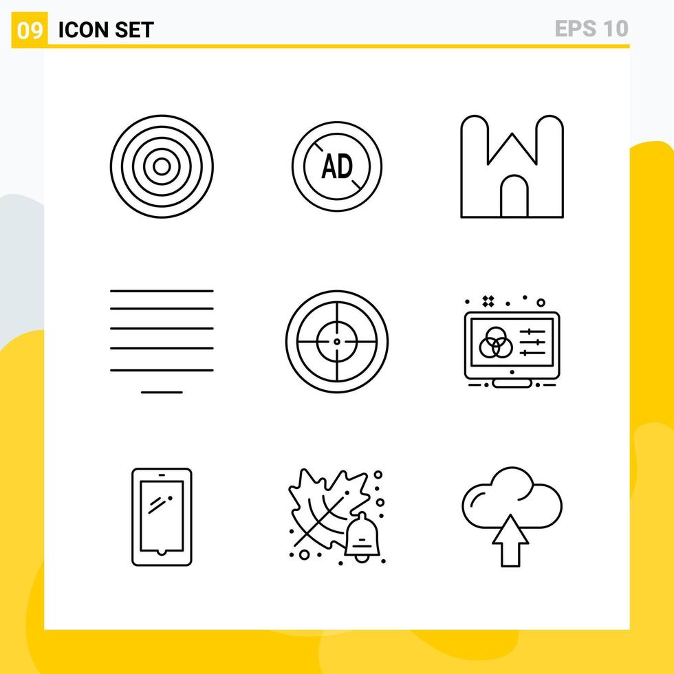 colección de 9 iconos de línea universal conjunto de iconos para web y móvil vector