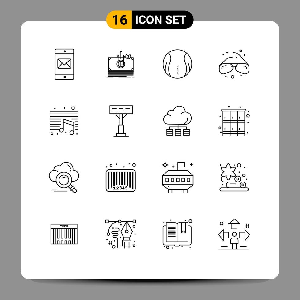 Universal Icon Symbols Group of 16 Modern Outlines of note geek ball view glasses Editable Vector Design Elements