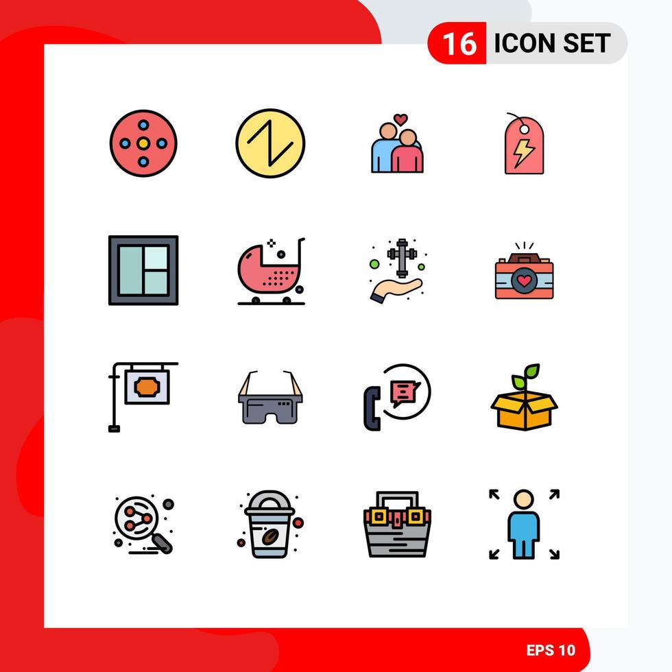 16 Universal Flat Color Filled Lines Set for Web and Mobile Applications interior frame love energy sign Editable Creative Vector Design Elements