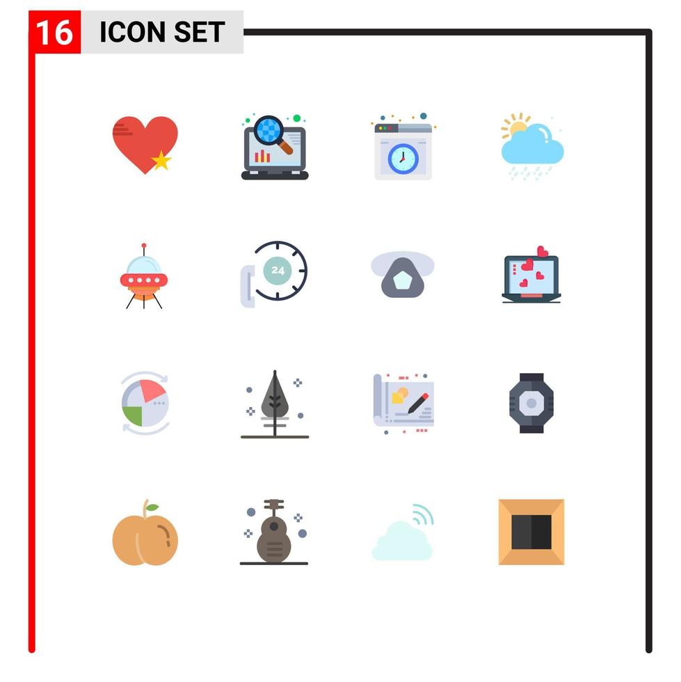 Flat Color Pack of 16 Universal Symbols of space weather seo snowy online Editable Pack of Creative Vector Design Elements