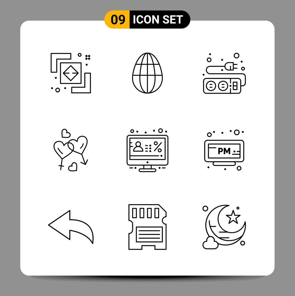 Paquete de 9 iconos negros símbolos de contorno signos para diseños receptivos sobre fondo blanco 9 conjunto de iconos vector