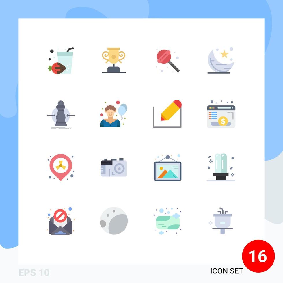 Pack of 16 Modern Flat Colors Signs and Symbols for Web Print Media such as lower cost food consumption night Editable Pack of Creative Vector Design Elements