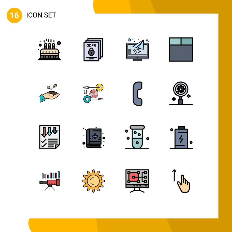 16 Universal Flat Color Filled Line Signs Symbols of charity wireframe protect grid reader Editable Creative Vector Design Elements