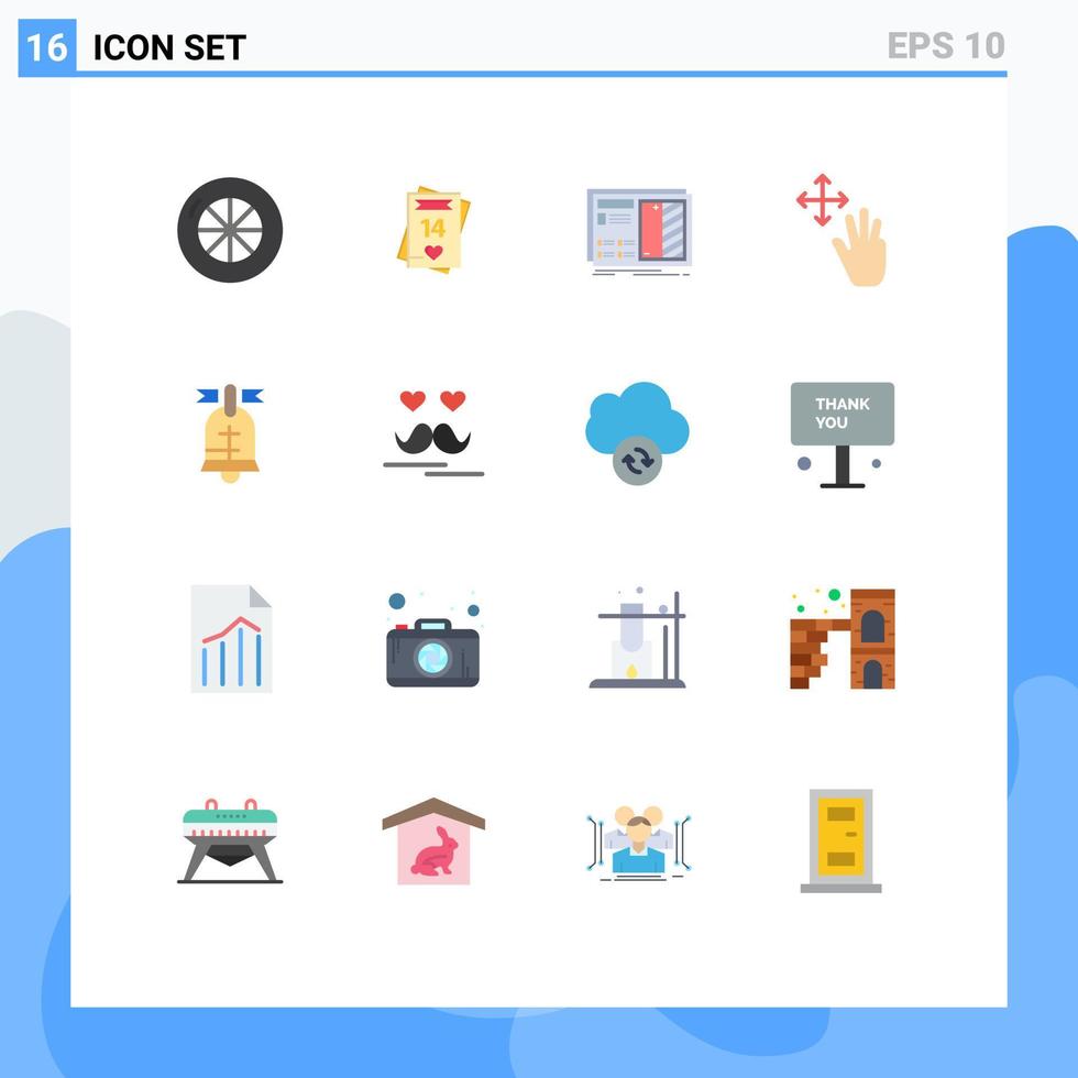 paquete de 16 signos y símbolos de colores planos modernos para medios de impresión web, como gestos de diseño de retención de anillos, tres paquetes editables de elementos de diseño de vectores creativos