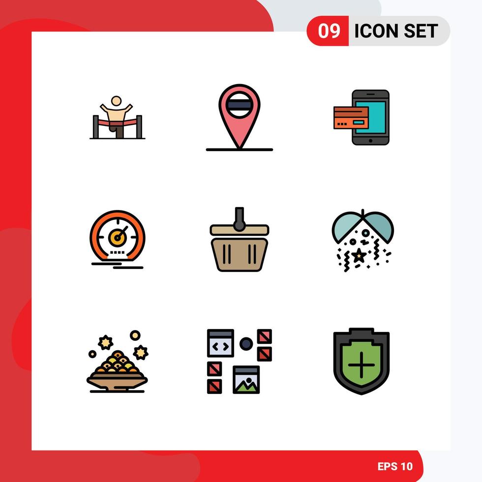 9 Universal Filledline Flat Color Signs Symbols of dashboard smartphone payment money credit Editable Vector Design Elements