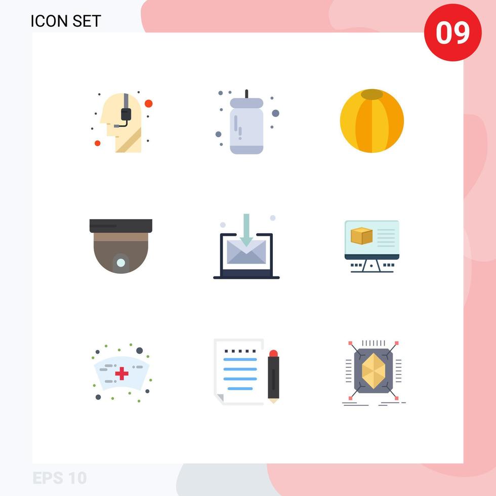 Universal Icon Symbols Group of 9 Modern Flat Colors of inbox surveillance ball security cam Editable Vector Design Elements