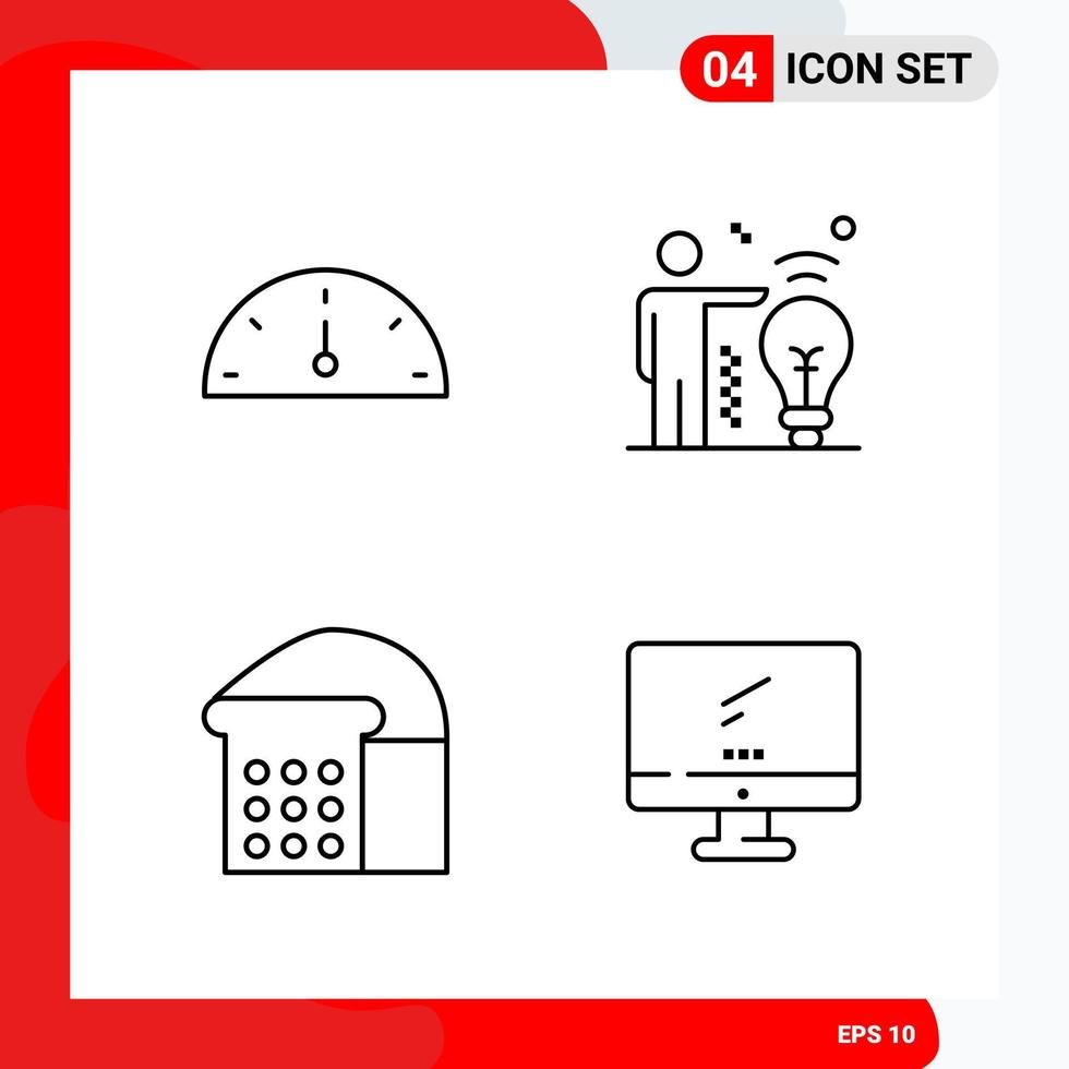 Creative Set of 4 Universal Outline Icons isolated on White Background vector