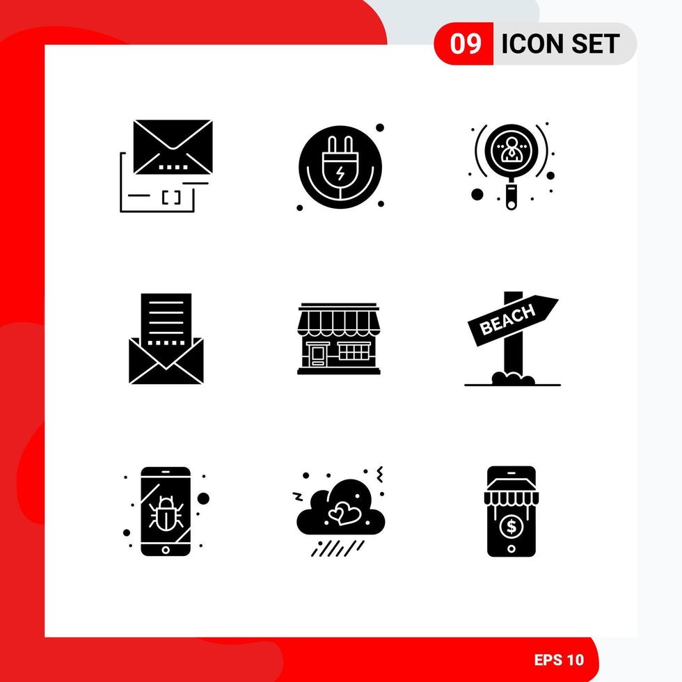 Stock Vector Icon Pack of 9 Line Signs and Symbols for letter envelope wifi email user Editable Vector Design Elements