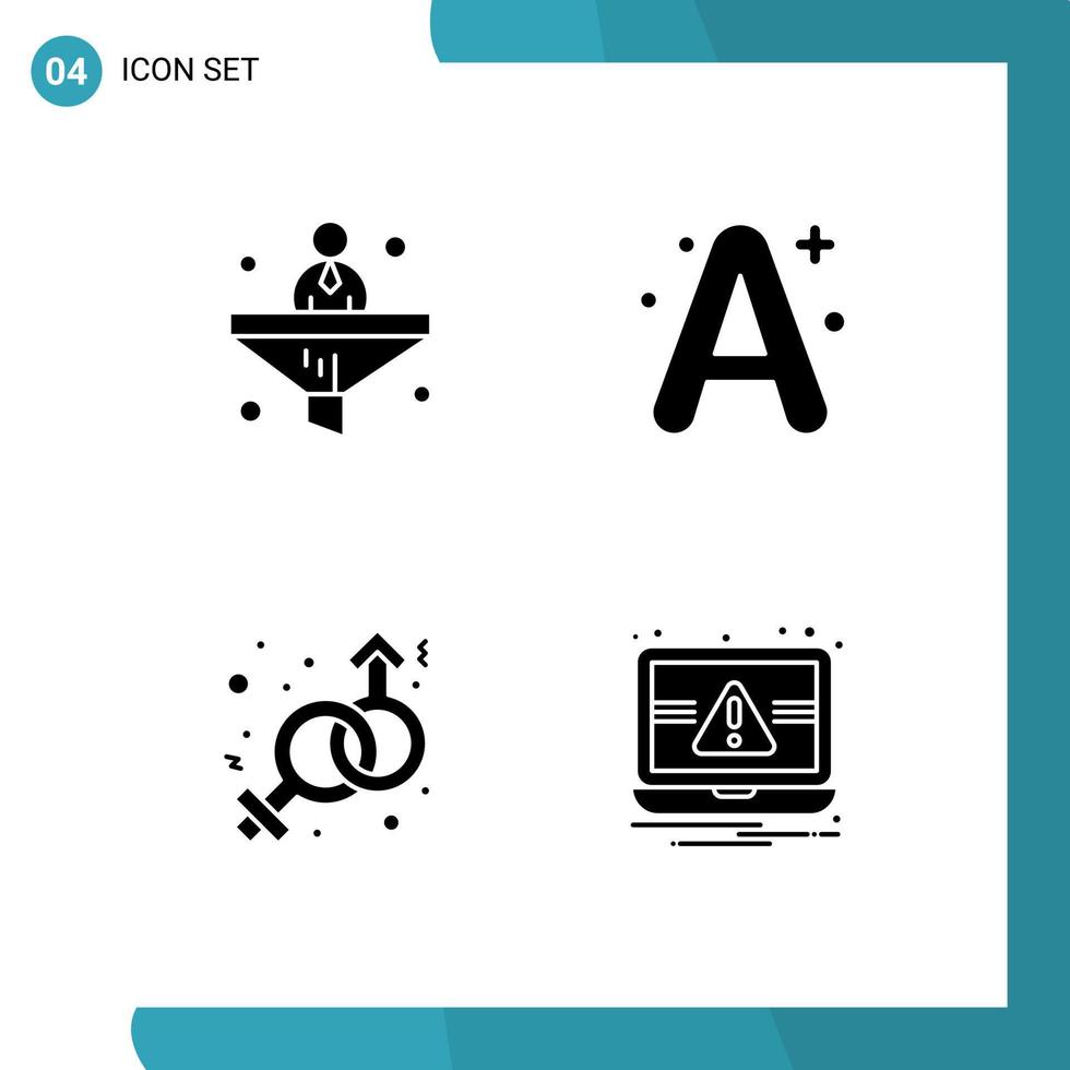 Pack of 4 creative Solid Glyphs of business gender financial education venus Editable Vector Design Elements