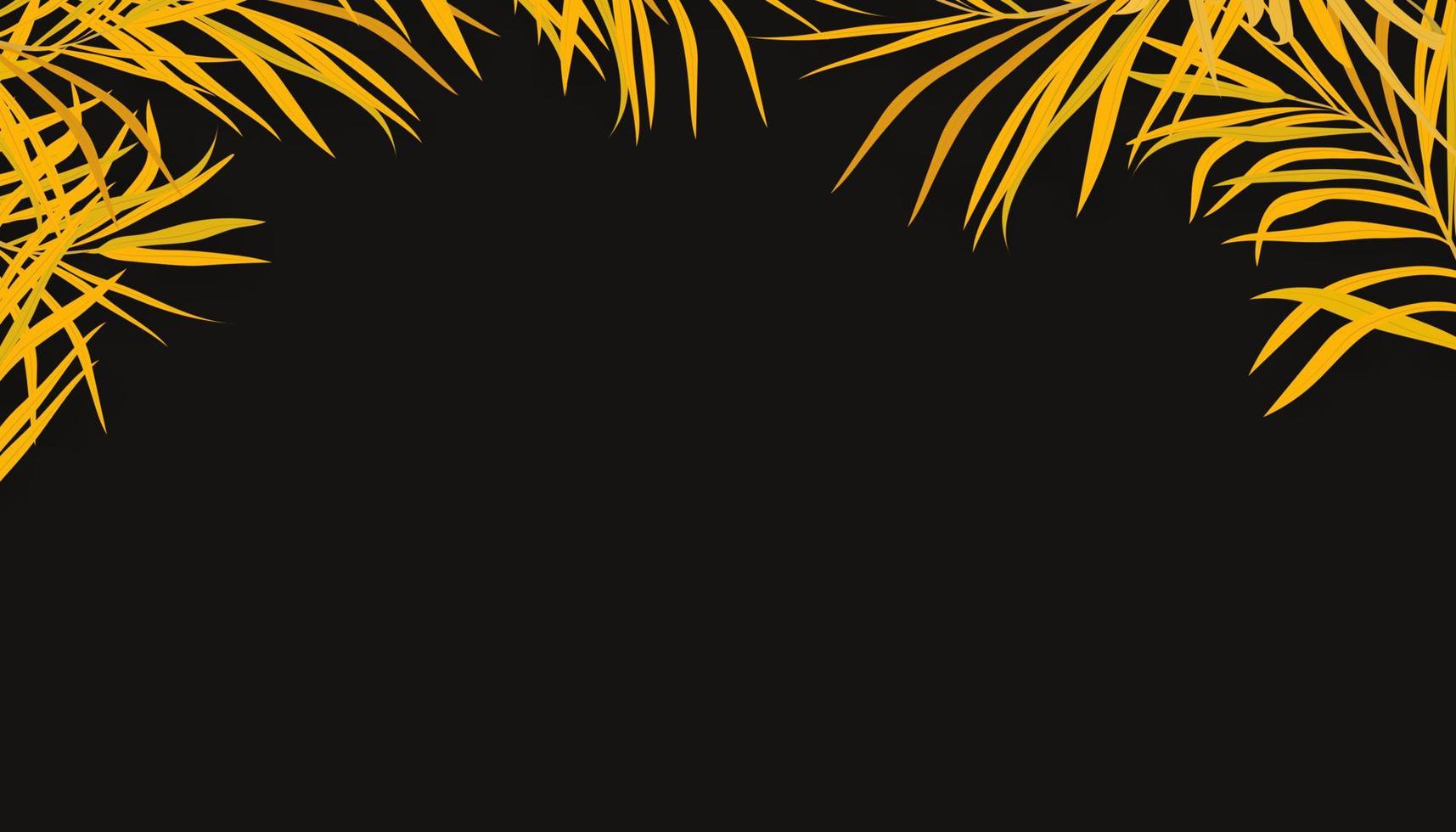 Summer Scene Black Background Tropical paper Yellow palm leaves frame.Tropical leaf.Origami exotic jungle,Summertime Banner Paper cut. Minimal.Art colorful style for Vacation,Travel,Sale backdrop vector