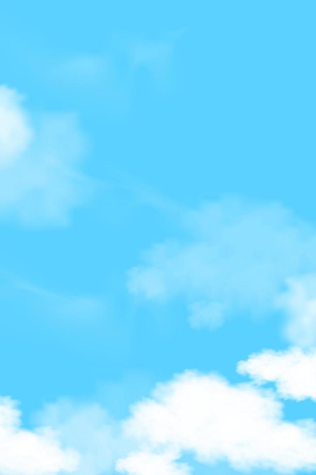 cielo con nubes sobre fondo azul, caricatura pictuersca vectorial cielo despejado con cirros, concepto de toda la bandera del horizonte estacional en la primavera soleada, verano en la mañana. ilustración vertical vector