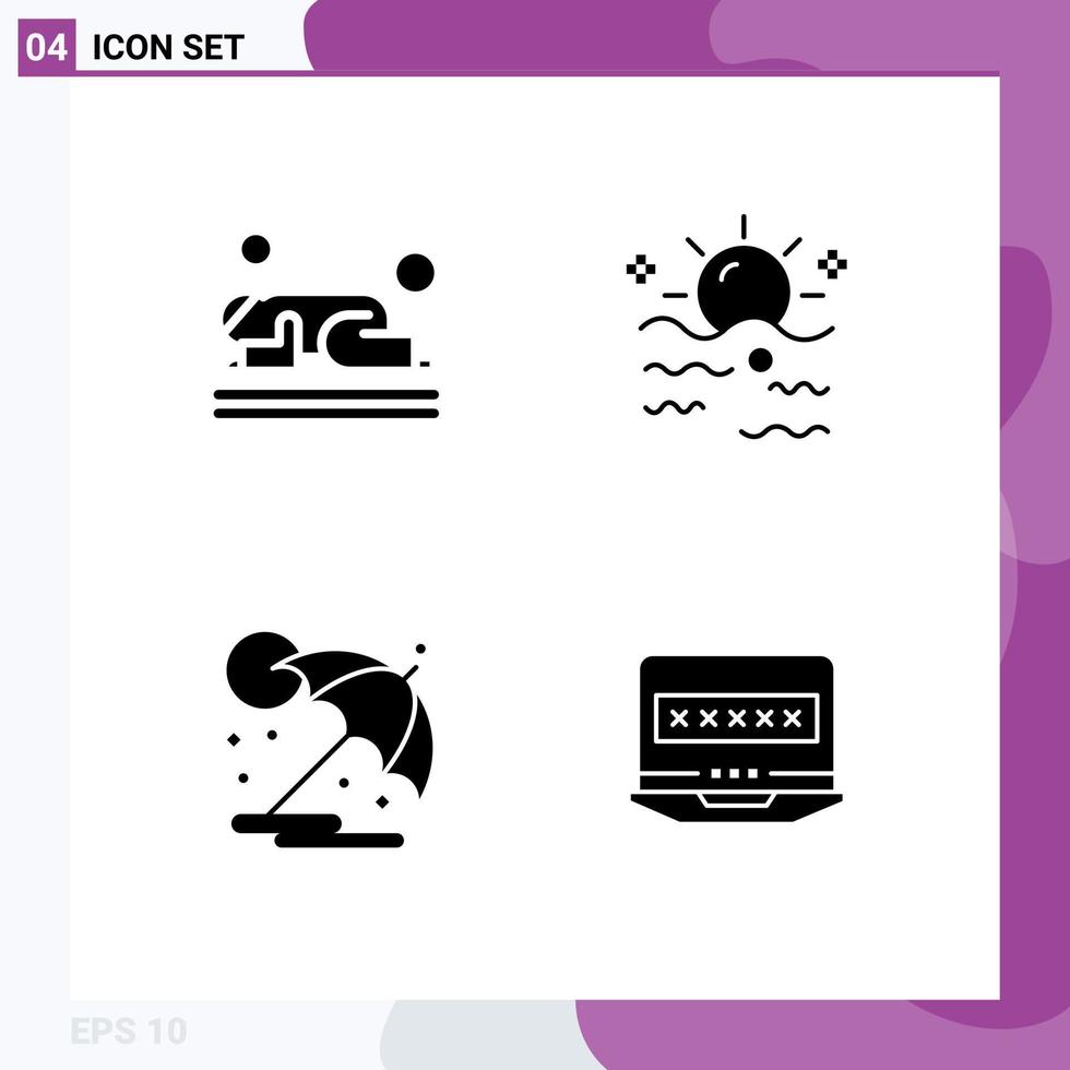 Modern Set of 4 Solid Glyphs Pictograph of islam sunrise prayer sky sun Editable Vector Design Elements