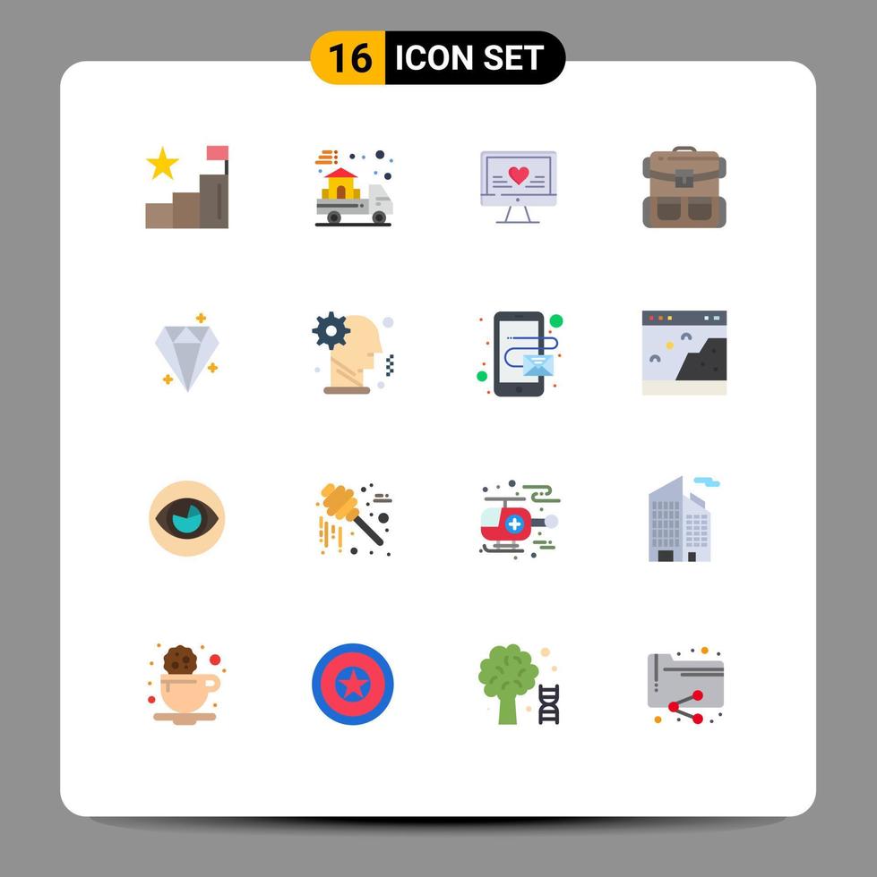 Set of 16 Commercial Flat Colors pack for diamound luggage computer bag travel Editable Pack of Creative Vector Design Elements