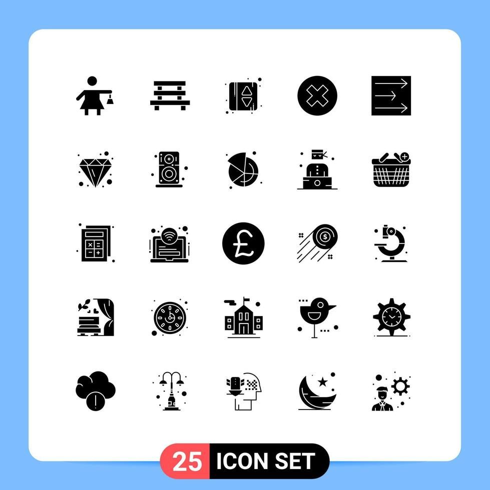 Set of 25 Vector Solid Glyphs on Grid for wind arrow elevator remove delete Editable Vector Design Elements