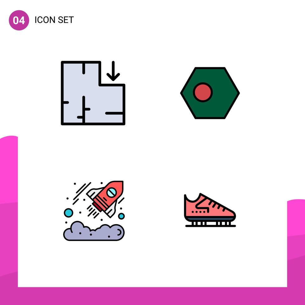Group of 4 Filledline Flat Colors Signs and Symbols for apartment currency asian country startup Editable Vector Design Elements