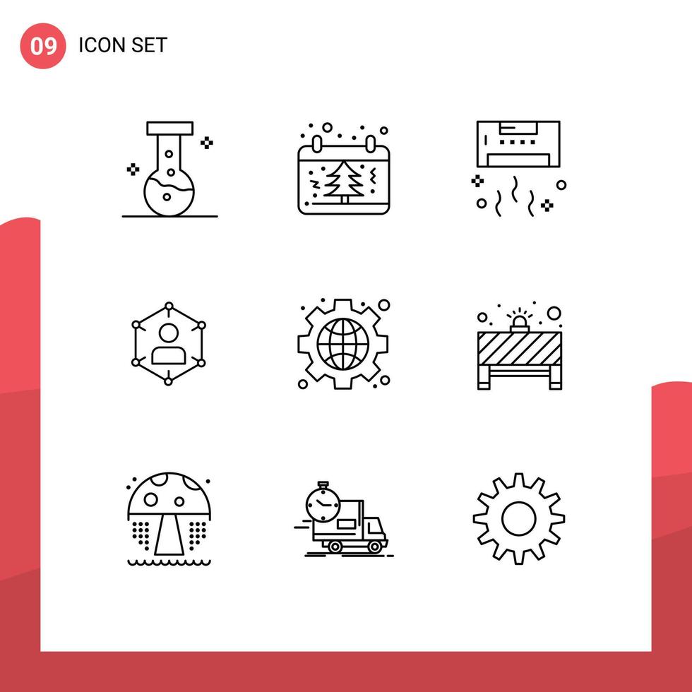 Group of 9 Outlines Signs and Symbols for personal network air communication technology Editable Vector Design Elements