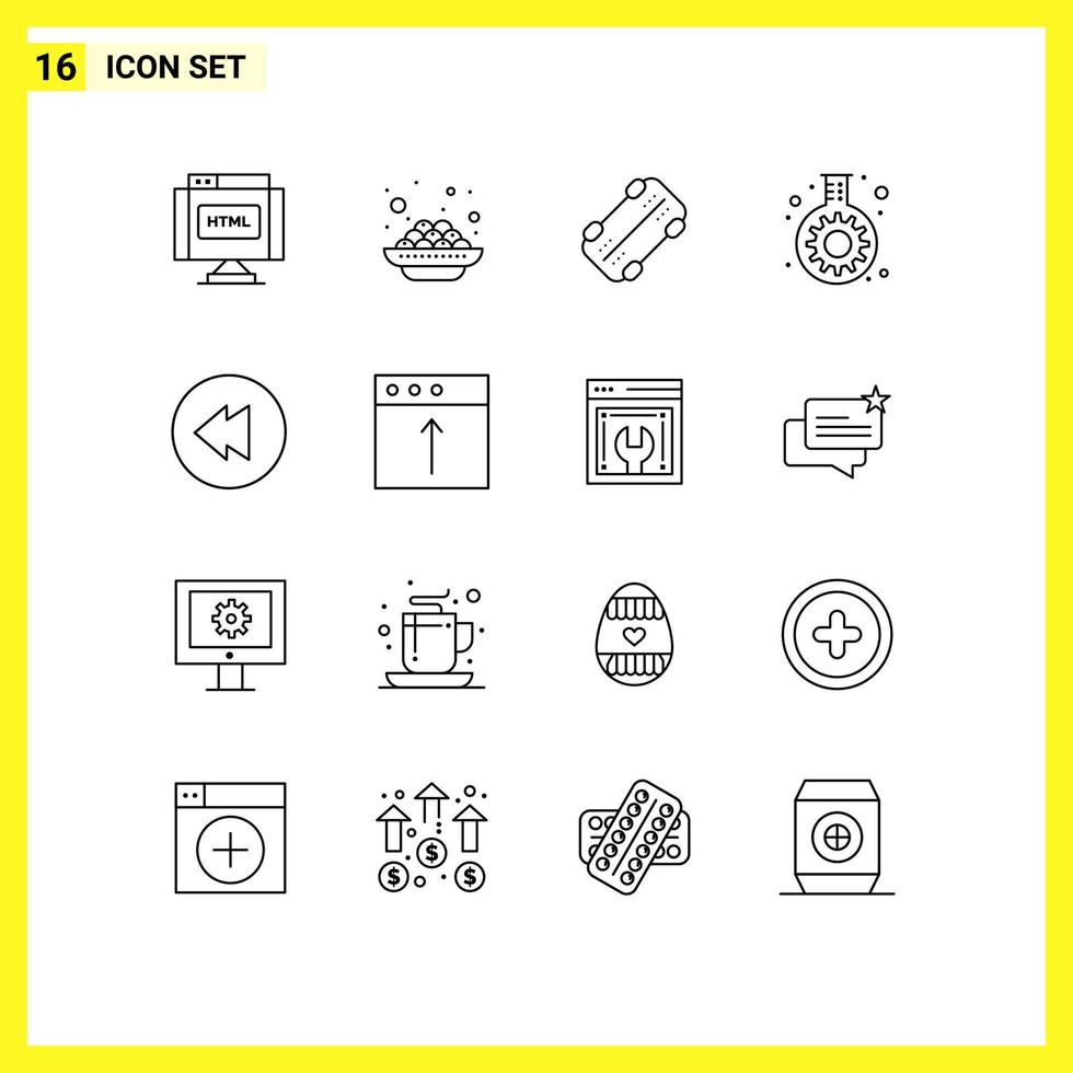 Set of 16 Modern UI Icons Symbols Signs for app multimedia skate tube flask Editable Vector Design Elements