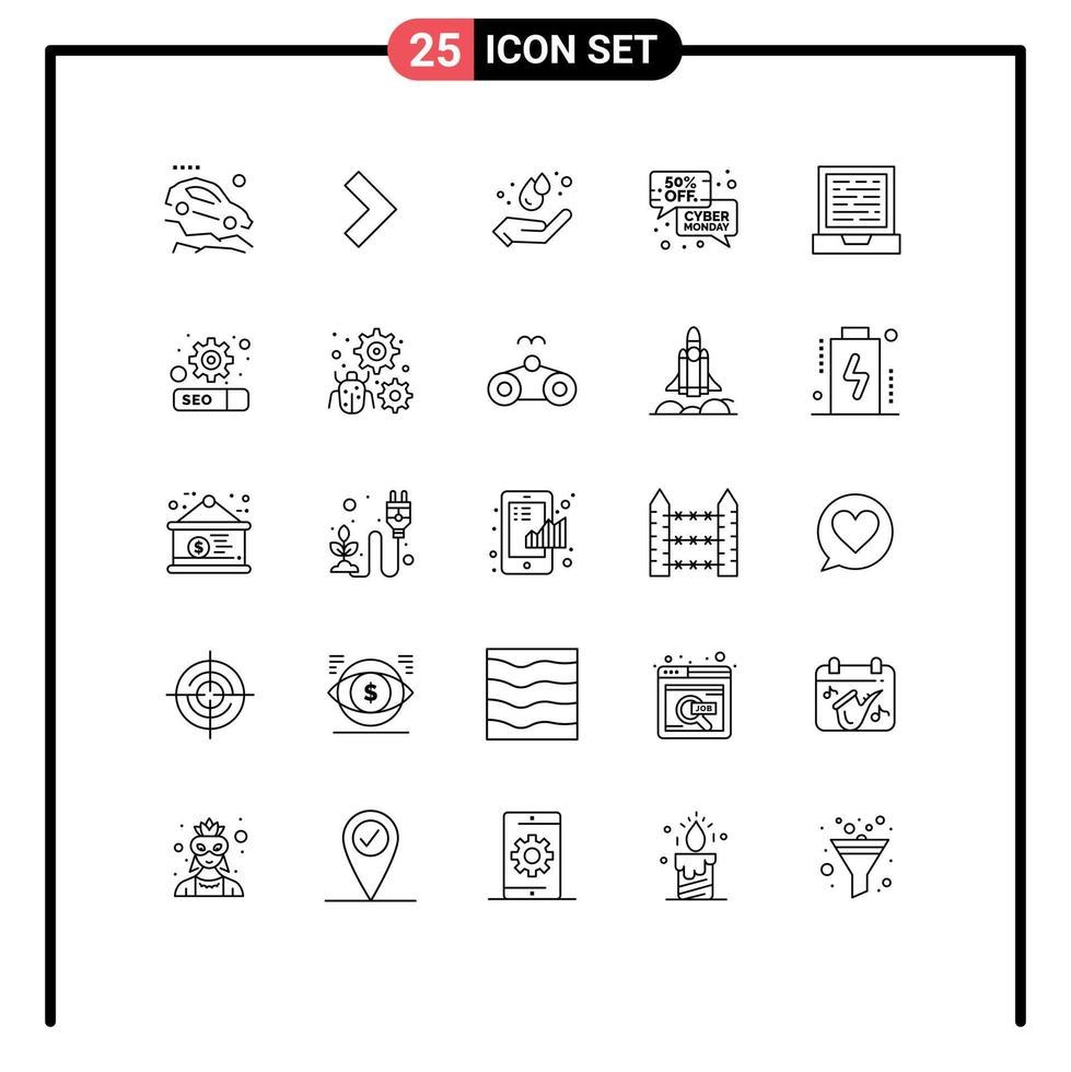 Set of 25 Modern UI Icons Symbols Signs for computer sale ecology price ecommerce Editable Vector Design Elements