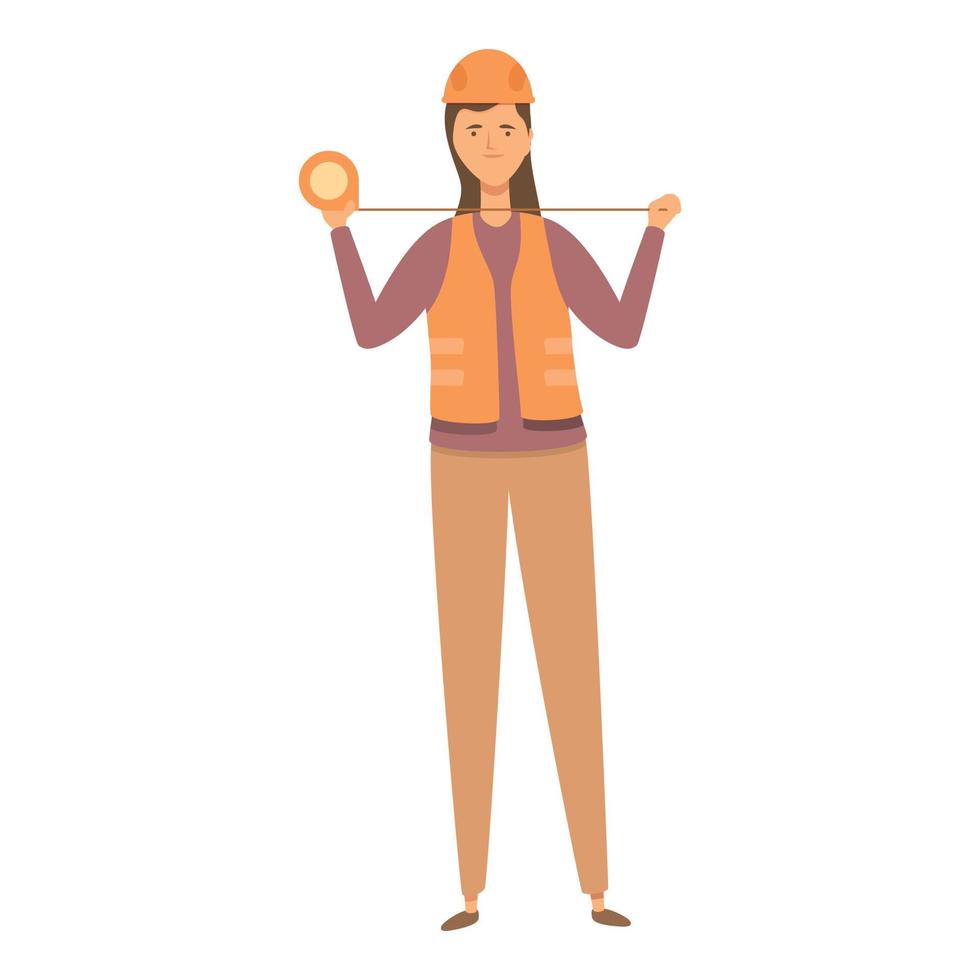 vector de dibujos animados de icono de cinta de medición de ingeniero. casco femenino
