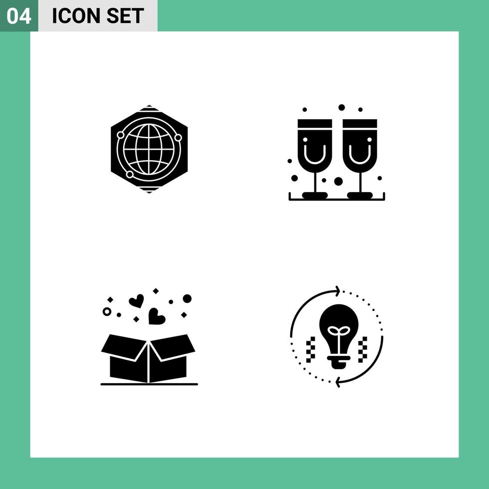 4 Universal Solid Glyph Signs Symbols of globe heart idea juice glass islamic Editable Vector Design Elements