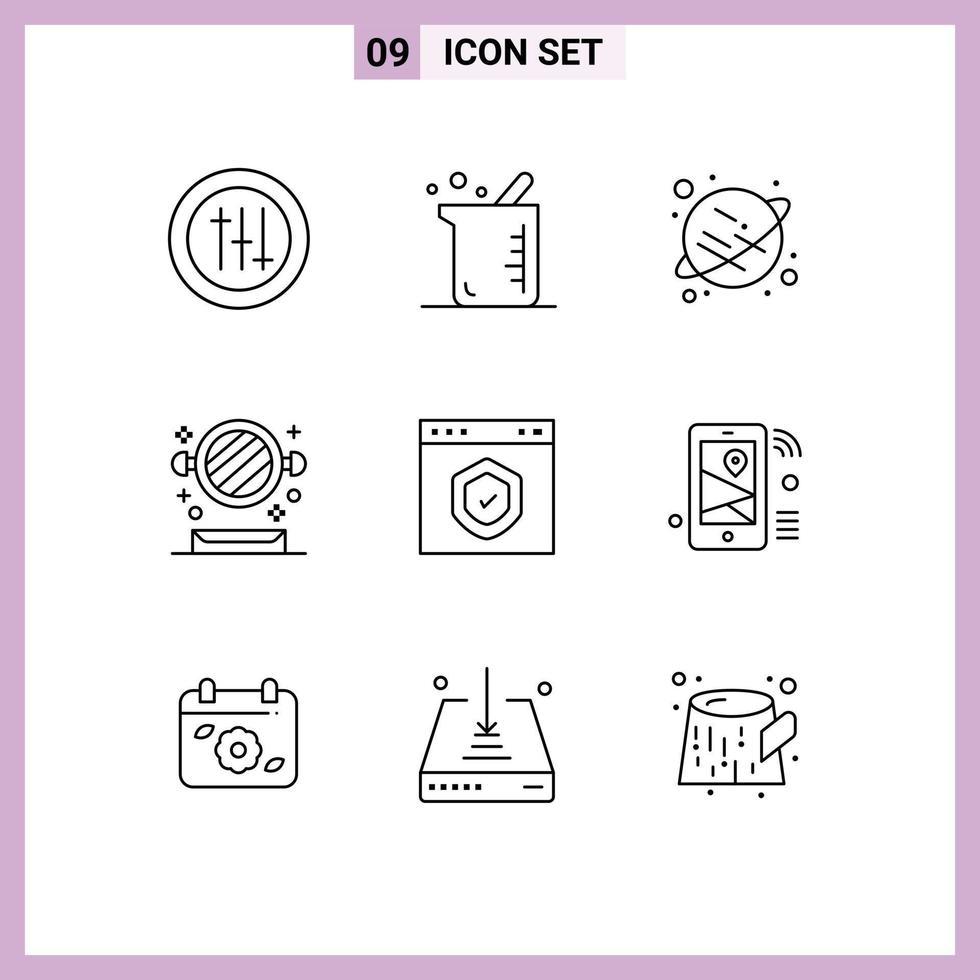 9 Universal Outline Signs Symbols of page check saturn browser shelf Editable Vector Design Elements