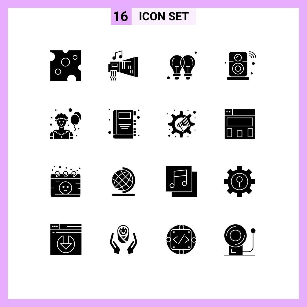 Modern Set of 16 Solid Glyphs Pictograph of iot internet music speaker light bulb Editable Vector Design Elements