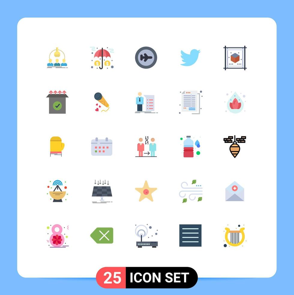 Universal Icon Symbols Group of 25 Modern Flat Colors of cube social money network transportation Editable Vector Design Elements