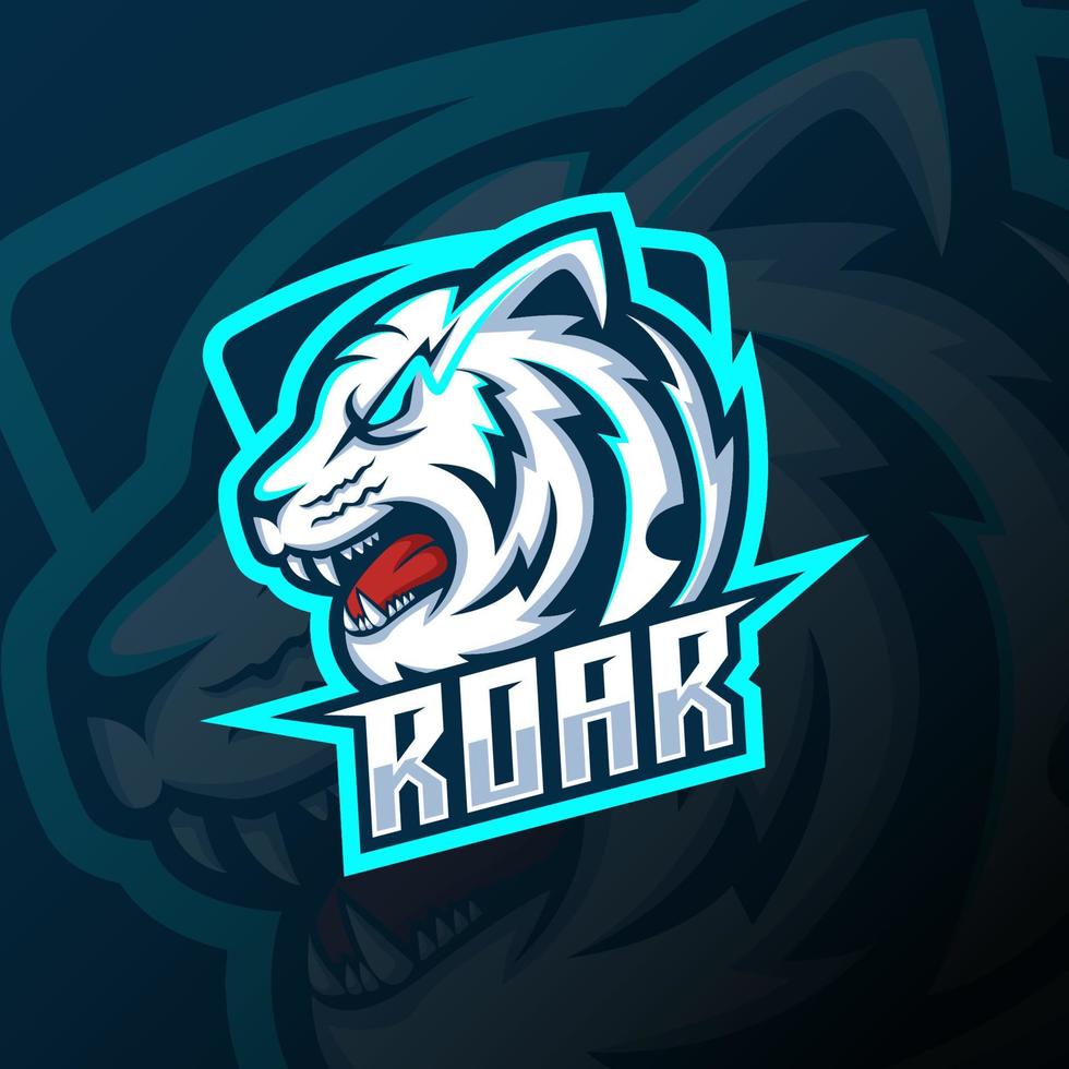 diseño de logotipo de esport de mascota de cabeza de tigre blanco enojado. diseño de logotipo de cabeza de tigre de vista lateral vector