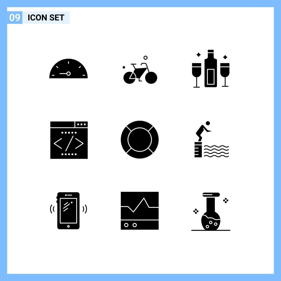 Stock Vector Icon Pack of 9 Line Signs and Symbols for essential seo alcoholic interface search engine engine Editable Vector Design Elements