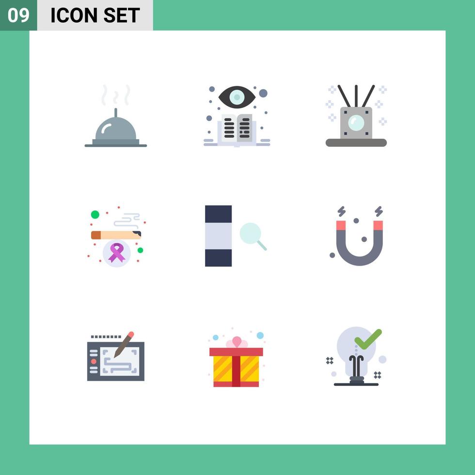 Modern Set of 9 Flat Colors Pictograph of magnet search spa data smoking Editable Vector Design Elements