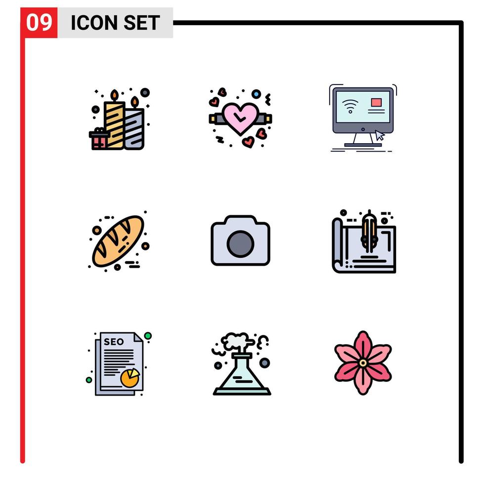 conjunto de 9 iconos de interfaz de usuario modernos símbolos signos para imagen gracias día comida de computadora hornear elementos de diseño vectorial editables vector