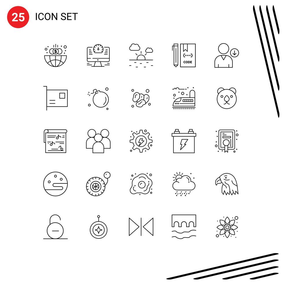 Mobile Interface Line Set of 25 Pictograms of next file cloud development coding Editable Vector Design Elements