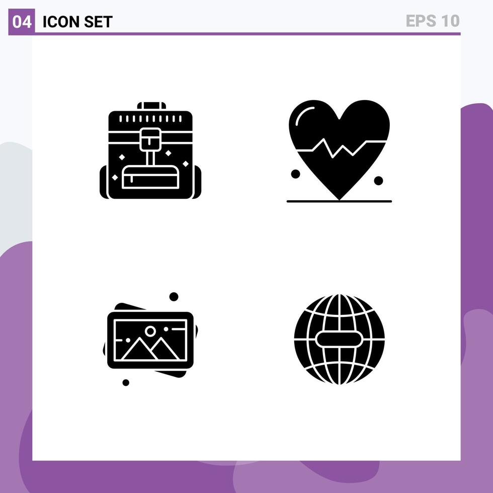 Pack of 4 Modern Solid Glyphs Signs and Symbols for Web Print Media such as briefcase painting travel science earth Editable Vector Design Elements