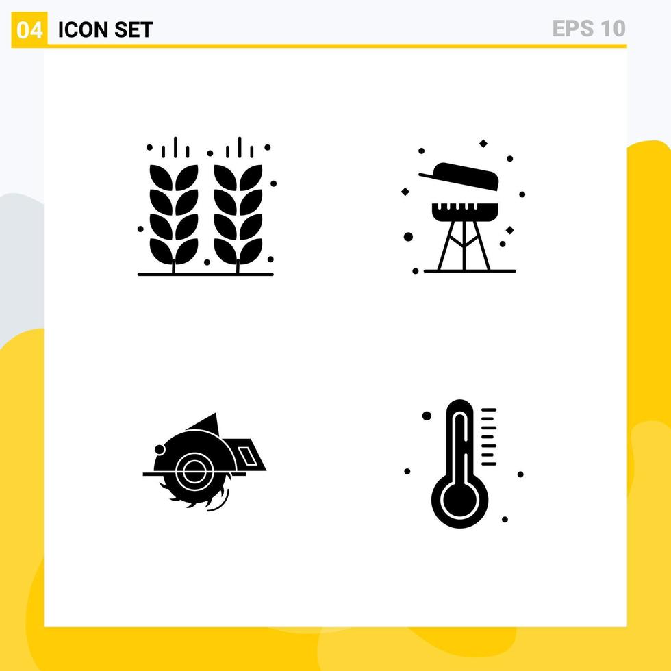 Group of 4 Modern Solid Glyphs Set for agriculture saw field cooking circular saw Editable Vector Design Elements