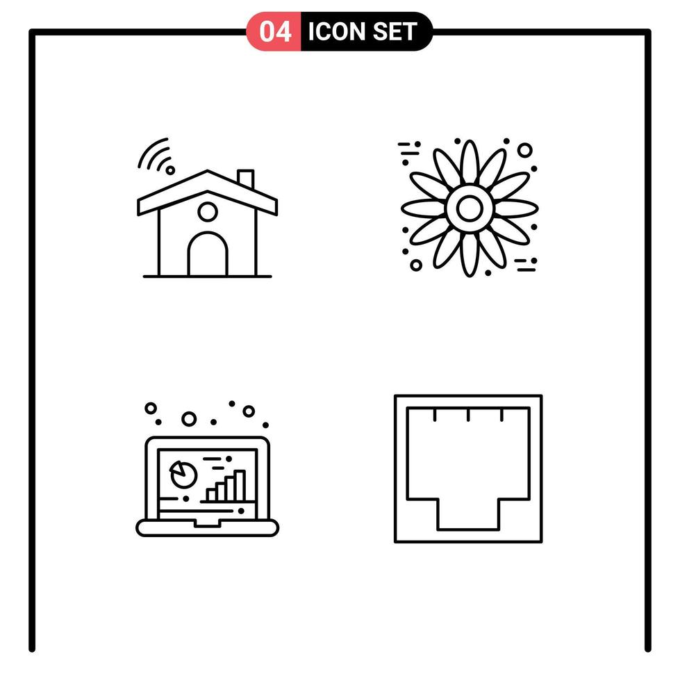 4 Universal Line Signs Symbols of wifi computer house thanksgiving research Editable Vector Design Elements