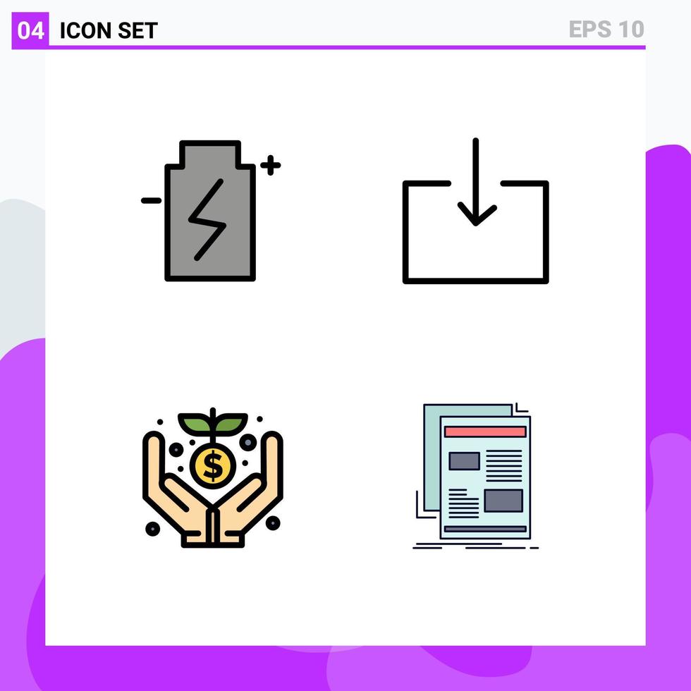 User Interface Pack of 4 Basic Filledline Flat Colors of battery donation energy enter money Editable Vector Design Elements