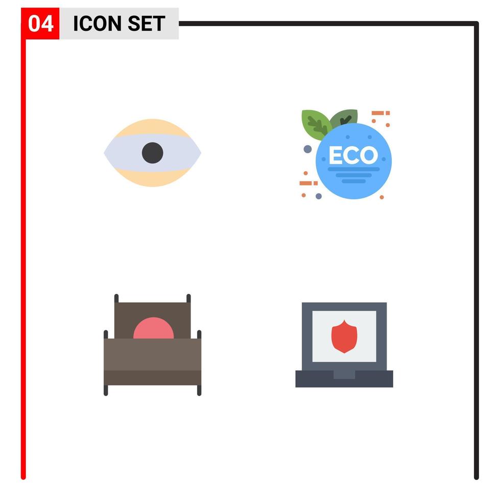 4 Universal Flat Icons Set for Web and Mobile Applications eye furnishings vision green leaf interior Editable Vector Design Elements