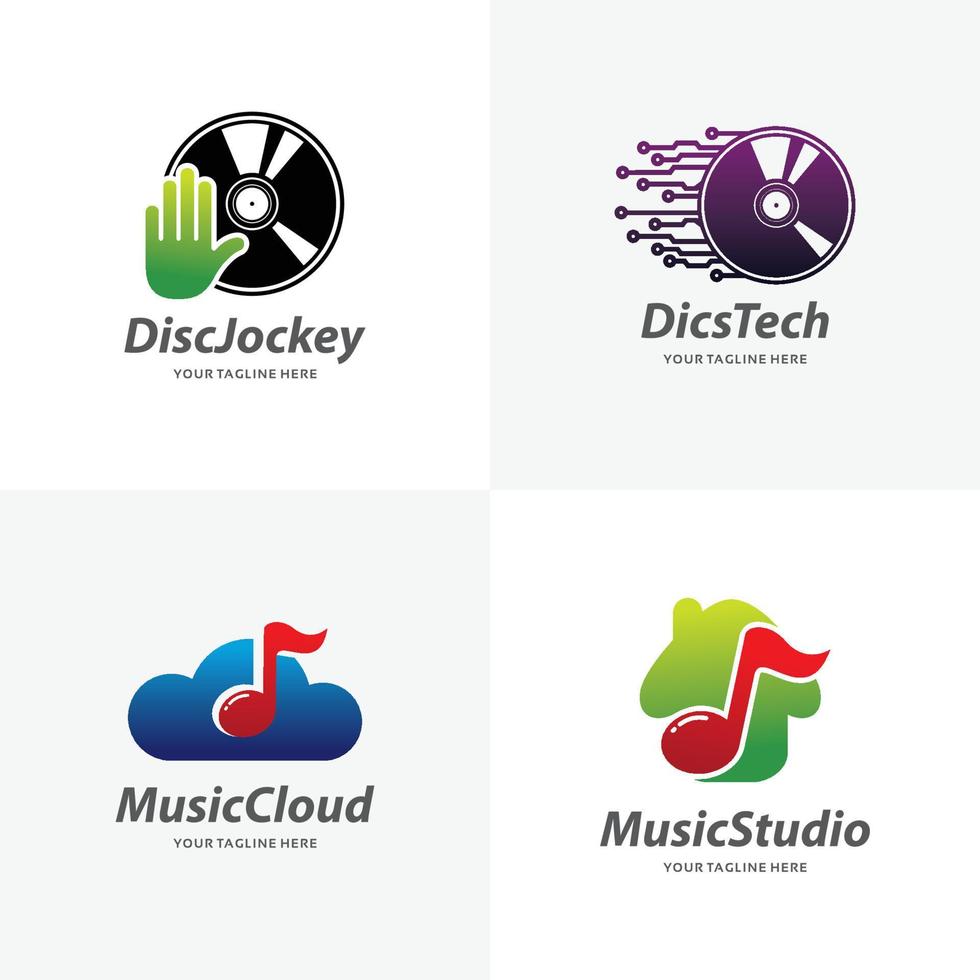 conjunto de plantillas de diseño de logotipo de disco y música vector