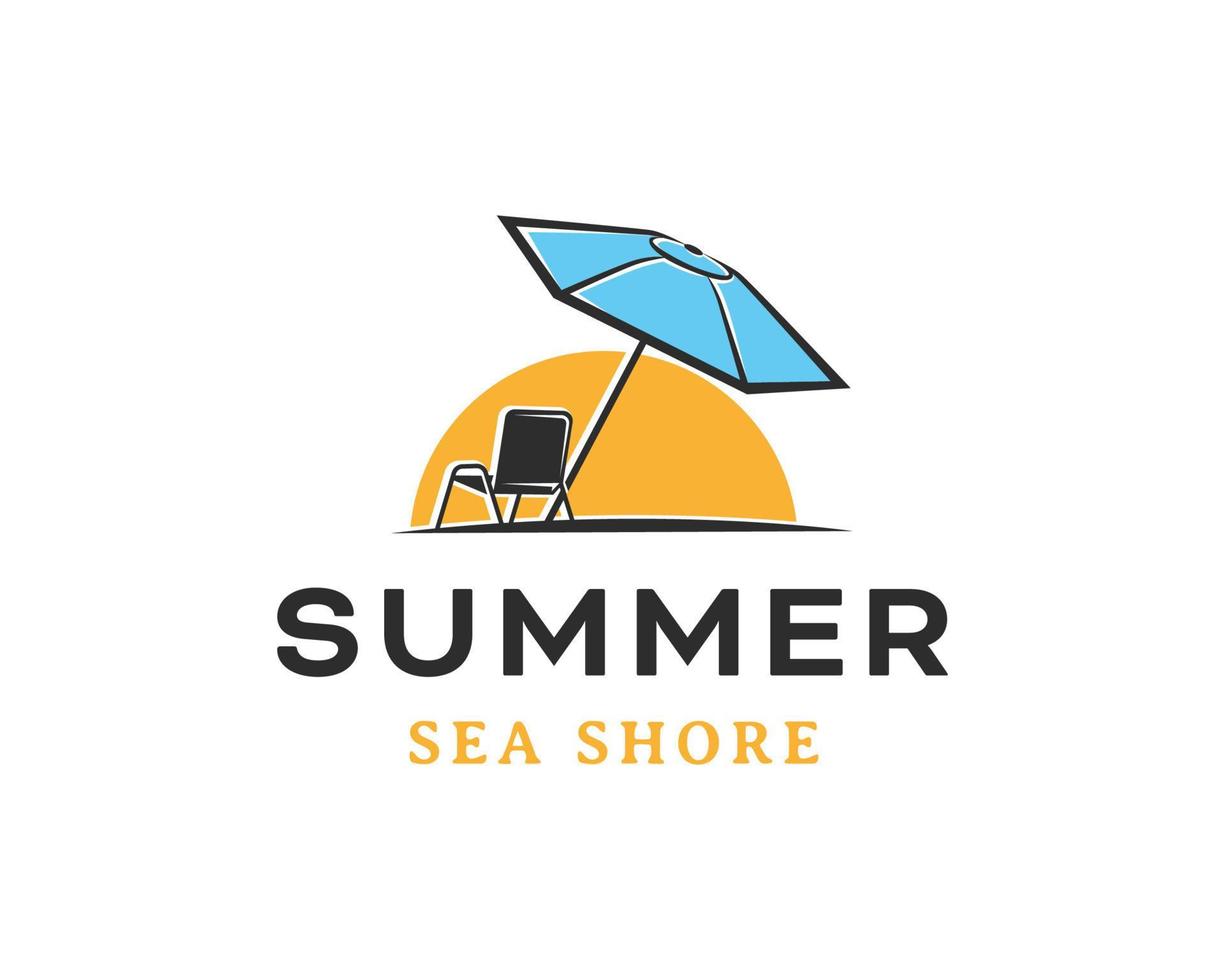 logotipo de verano en la playa. plantilla de diseño de logotipo de sillas de playa y sombrillas vector